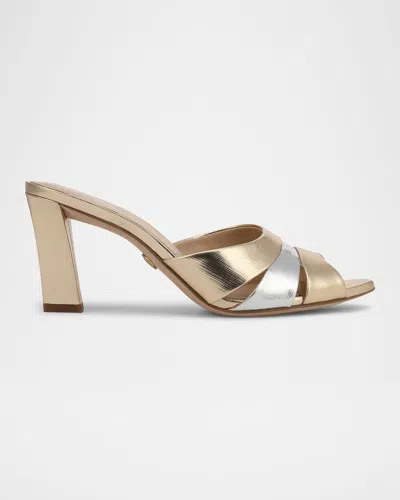 VERONICA BEARD CASSIEL DRESSEL METALLIC LEATHER CAGED MULE SANDALS