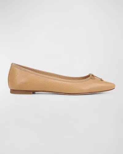Veronica Beard Catherine Leather Bow Ballerina Flats In Natural Beige Leather