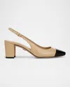 Veronica Beard Cecile Cap Toe Slingback Sandal In Wheat Beige/black Leather