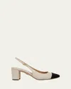 Veronica Beard Cecile Bicolor Cap-toe Slingback Pumps In Natural/black