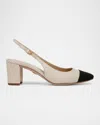 Veronica Beard Cecile Bicolor Cap-toe Slingback Pumps In Natural/black