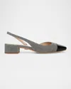 Veronica Beard Cecile Bicolor Slingback Ballerina Pumps In Pewter Fabric/black Leather