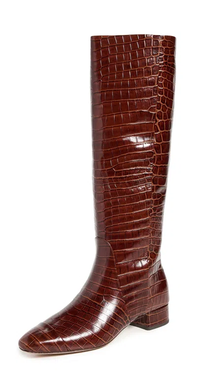 Veronica Beard Cecile Croc Embossed Knee High Boot In Sepia