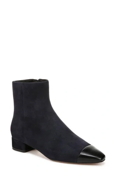 Veronica Beard Cecile Cap-toe Zip Suede Booties In Indigo/black