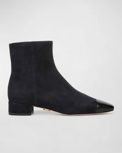 Veronica Beard Cecile Cap-toe Zip Suede Booties In Indigo/black