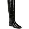 Veronica Beard Cecile Croc Embossed Knee High Boot In Black
