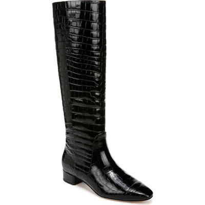 Veronica Beard Cecile Croc Embossed Knee High Boot In Black