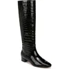 Veronica Beard Cecile Croc Embossed Knee High Boot In Black