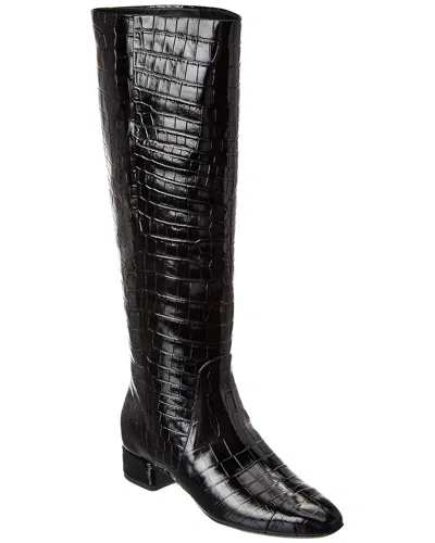 Veronica Beard Cecile Croc-embossed Leather Knee-high Boot In Black
