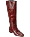 Veronica Beard Cecile Croc-embossed Leather Knee-high Boot In Red