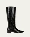 Veronica Beard Cecile Croc-embossed Leather Knee High Boots In Black Wide Calf