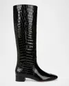 Veronica Beard Cecile Croc-embossed Leather Knee High Boots In Black Wide Calf