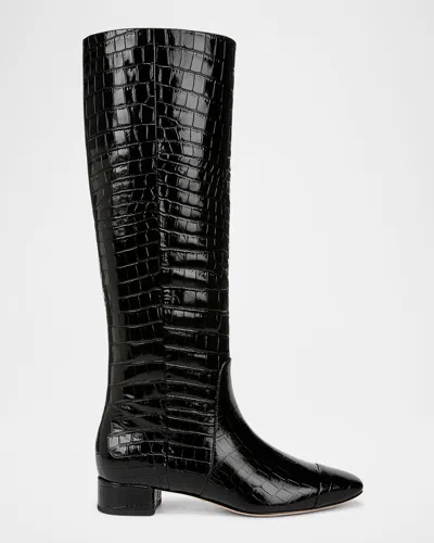 Veronica Beard Cecile Croc-embossed Leather Knee High Boots In Black Wide Calf