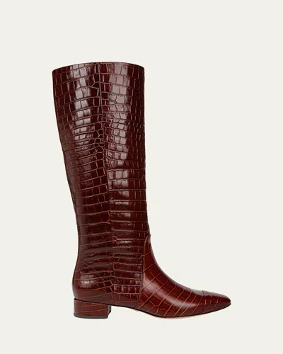 Veronica Beard Cecile Croc-embossed Tall Boot In Sepia