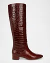 Veronica Beard Cecile Croc Embossed Knee High Boot In Sepia Wide Calf