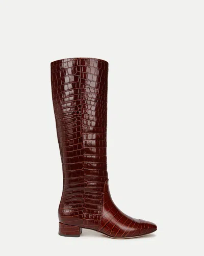 Veronica Beard Cecile Croc-embossed Tall Boot In Sepia