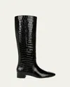 Veronica Beard Cecile Croc Embossed Knee High Boot In Black Croc Print Leather
