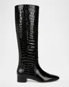 Veronica Beard Cecile Croc Embossed Knee High Boot In Black Croc Print Leather