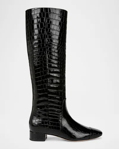 Veronica Beard Cecile Croc-embossed Leather Knee-high Boot In Black