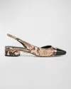 Veronica Beard Cecile Embossed Leather Slingback Flats In Latte/black