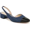 Veronica Beard Cecile Denim Cap-toe Slingback Indigo Black In Mountain Blue/black