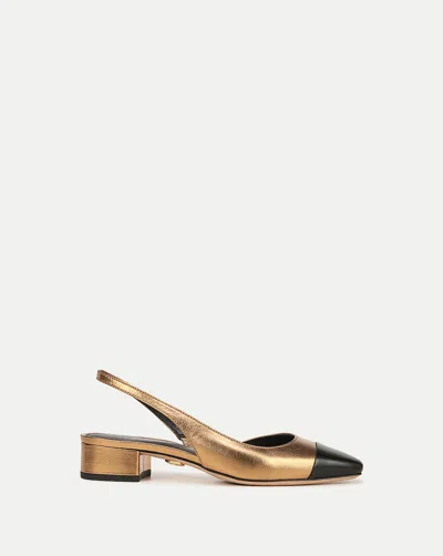 Veronica Beard Cecile Leather Cap-toe Slingback Gold Black In Gold/black