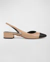 Veronica Beard Cecile Leather Slingback Ballerina Flats In Black/ecru