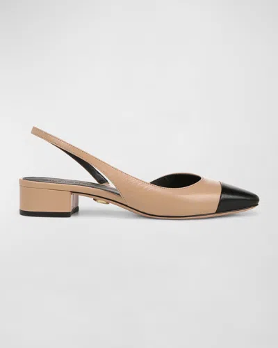 Veronica Beard Cecile Leather Slingback Ballerina Flats In Bisque/black