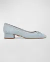Veronica Beard Cecile Metallic Bow Ballerina Pumps In Vistablue
