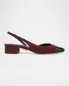 Veronica Beard Cecile Mixed Leather Slingback Ballerina Flats In Acai Wine Suede