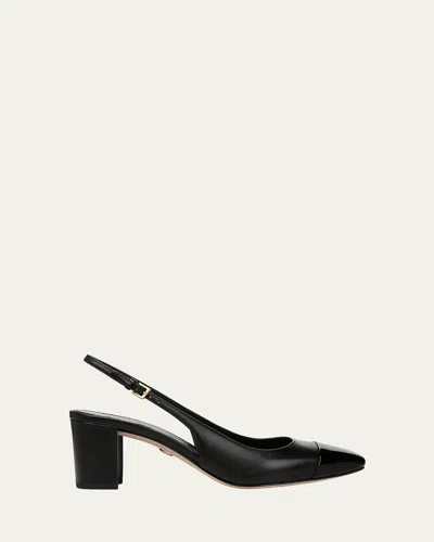 Veronica Beard Cecile Mixed Leather Slingback Pumps In Black/black