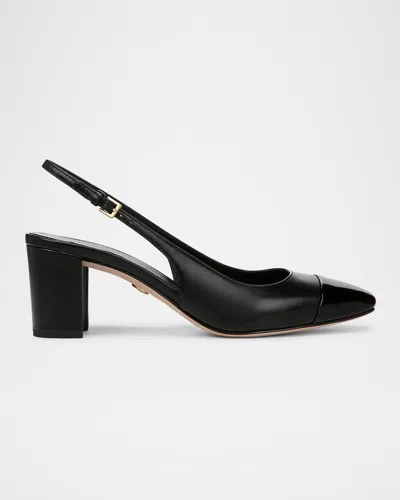 Veronica Beard Cecile Mixed Leather Slingback Pumps In Black/black
