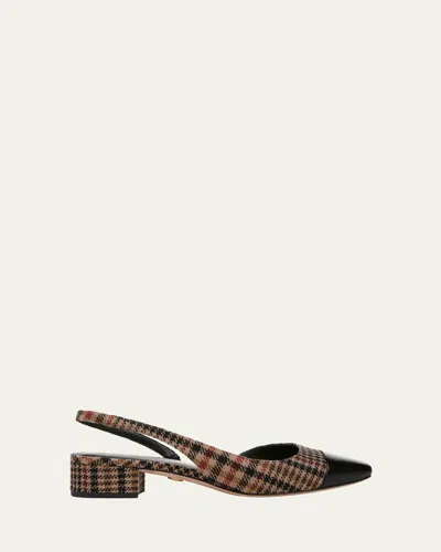 Veronica Beard Cecile Plaid Slingback Ballerina Flats In Camel/red