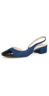 Veronica Beard Cecile Denim Cap-toe Slingback Indigo Black In Mountain Blue/black
