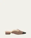 Veronica Beard Cecile Suede Shearling Cap-toe Mules In Taupe Grey Suede