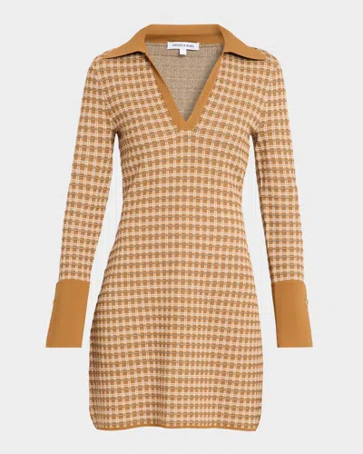 Veronica Beard Celena Plaid Knit V-neck Mini Dress In Brown