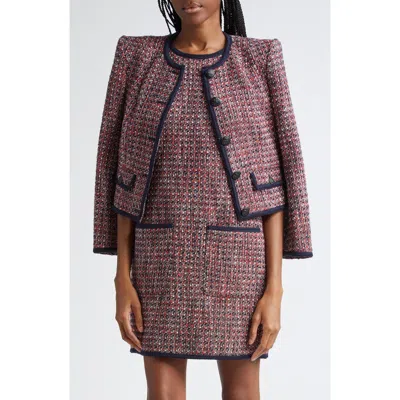 Veronica Beard Ceres Metallic Cotton Blend Tweed Jacket In Red Blaze/ Navy Multi