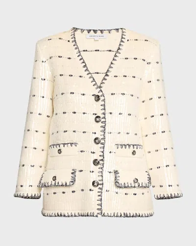 Veronica Beard Ceriani Knit Jacket With Sequin In Off White/navy