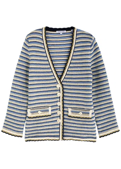 Veronica Beard Ceriani Striped-intarsia Cotton-blend Jacket In Blue