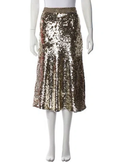 Pre-owned Veronica Beard Chain-link Accents Midi Length Skirt In Gold