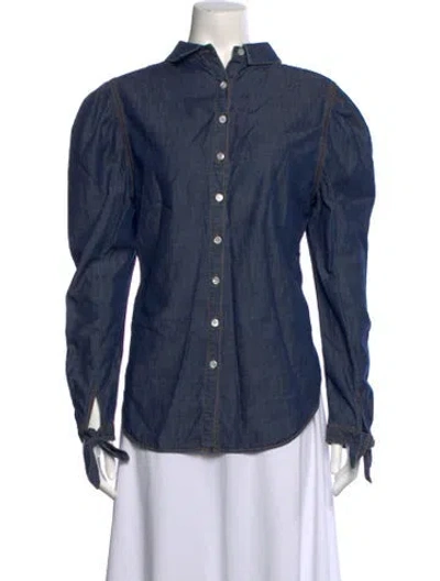 Pre-owned Veronica Beard Chambray Long Sleeve Blouse In Blue