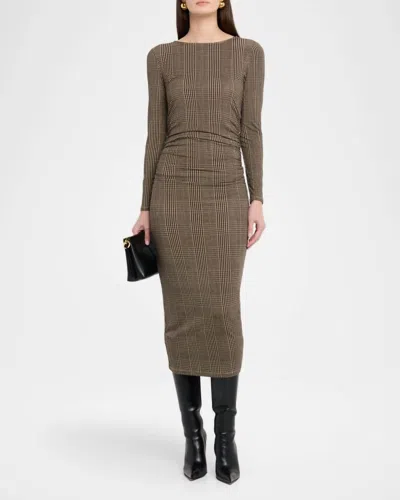 Veronica Beard Charissa Boat Neck Gathered Midi Dress In Dark Acorn In Brown