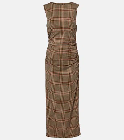 Veronica Beard Charissa Checked Midi Dress In Beige