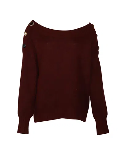 Veronica Beard Chase Off Shoulder Sweater In Burgundy Alpaca Wool In Red