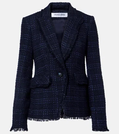 Veronica Beard Checked Tweed Blazer In Blue