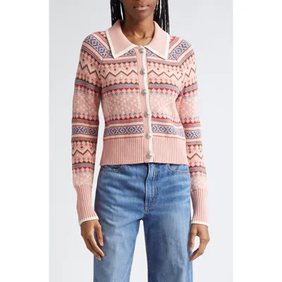 Veronica Beard Cheshire Intarsia Cotton Cardigan In Rose Multi