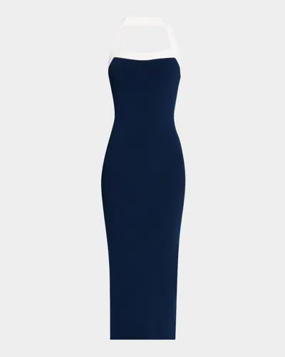 Veronica Beard Christa Halter Midi Dress In Navy