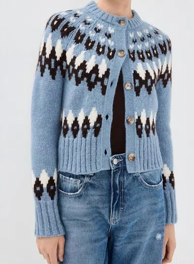 Veronica Beard Christina Fair Isle Cardigan In Smoke Blue Multi