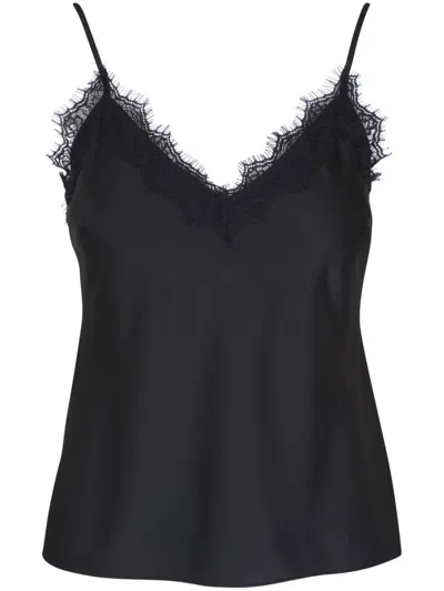 Veronica Beard Ciarlo Lace Trim Silk Tank In Black