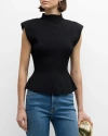 Veronica Beard Cio Ribbed Mock-neck Top In Black